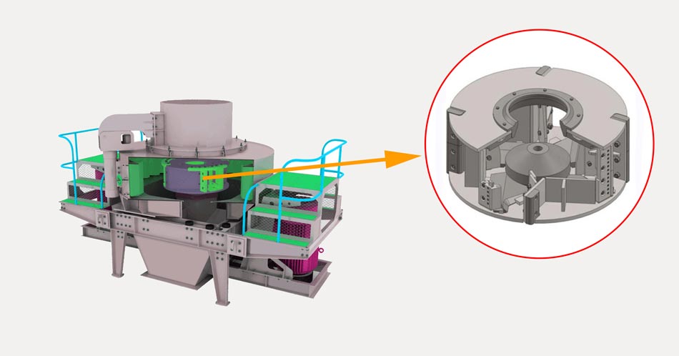 分料锥在VSI制砂机中的应用示意图
